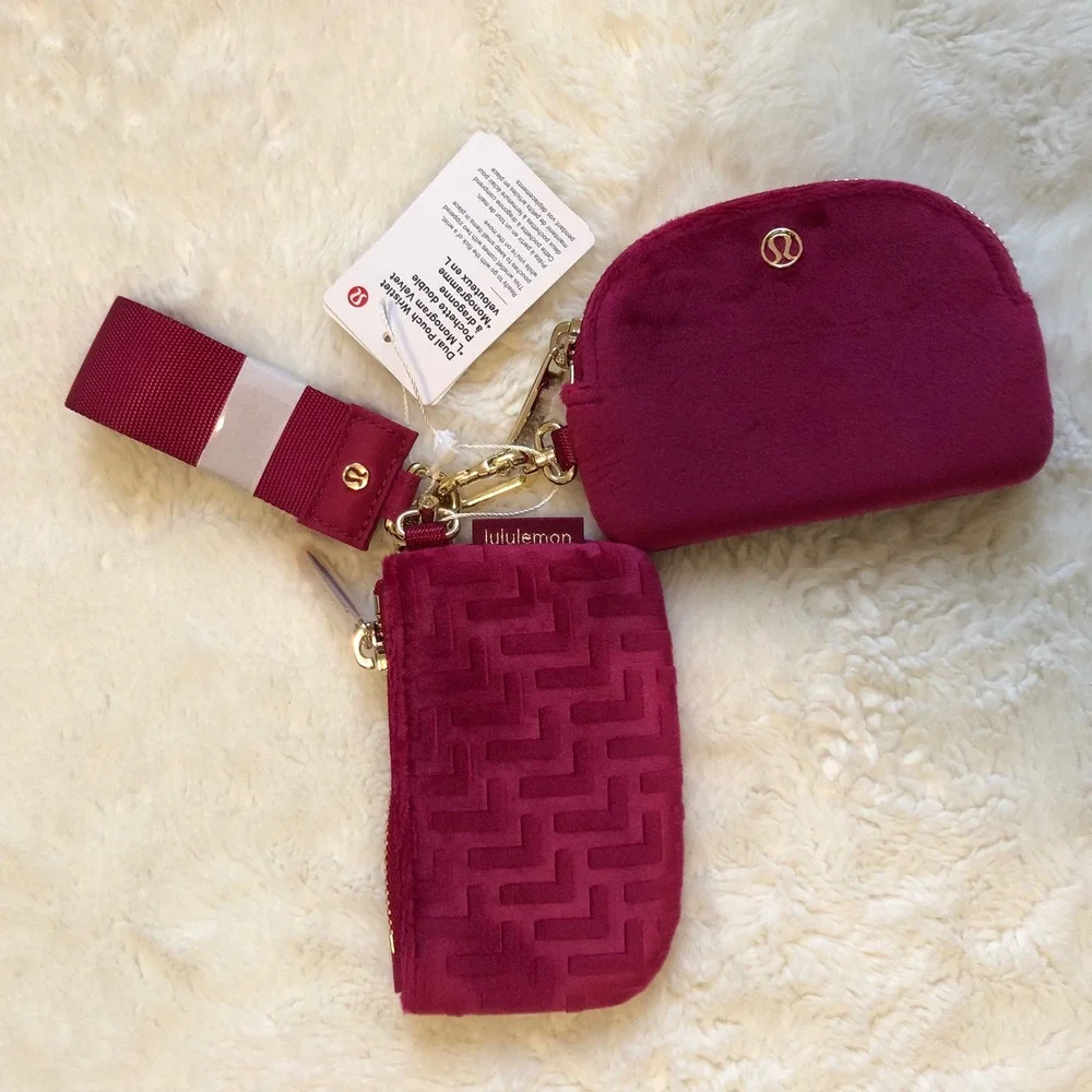 Lululemon Dual Pouch‎ Wristlet L Monogram Velvet Berry Rumble Wristlet NWT